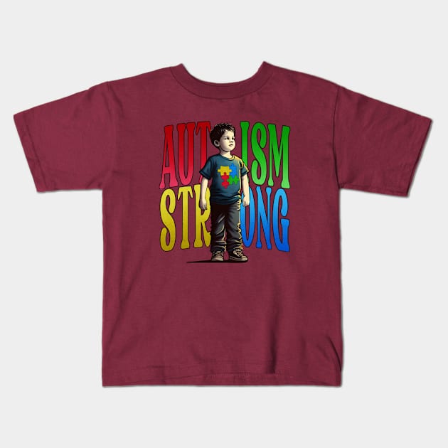 Autism Strong Autism Awareness proud Kid Boy Gifts Family Kids T-Shirt by Genie Designs